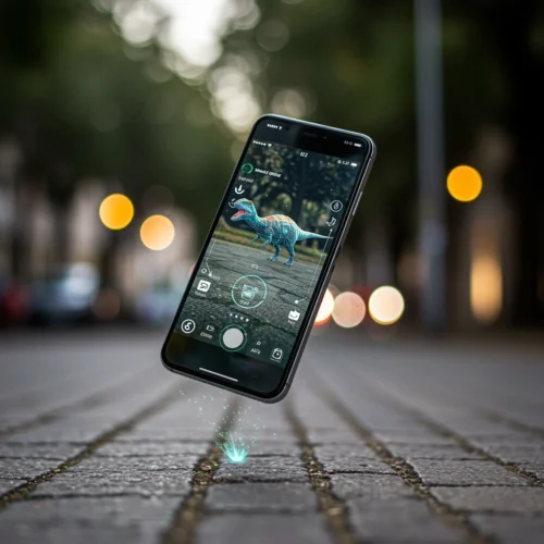 A mobile phone showing off the capabilities of AR.