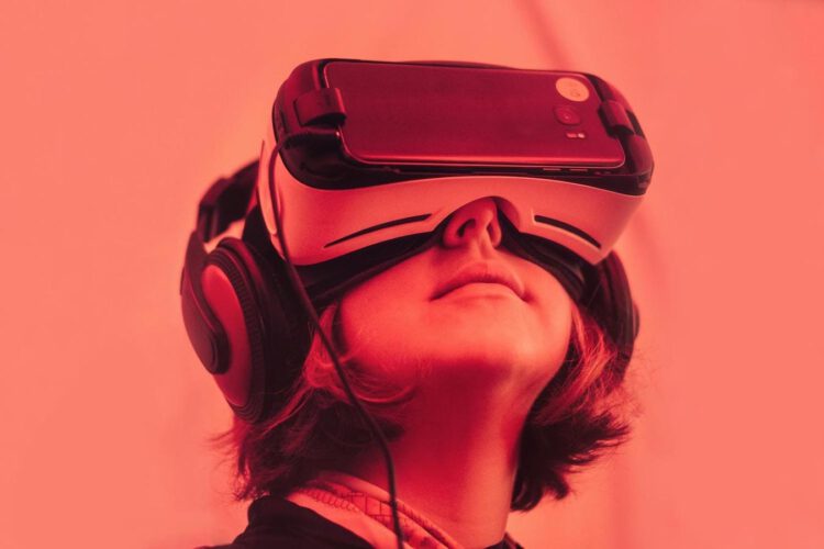 A woman wearing a VR headset.