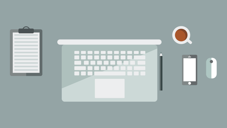 A professional illustration of a laptop, phone and mouse.