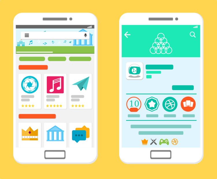 An illustration of two phones displaying the google app store.