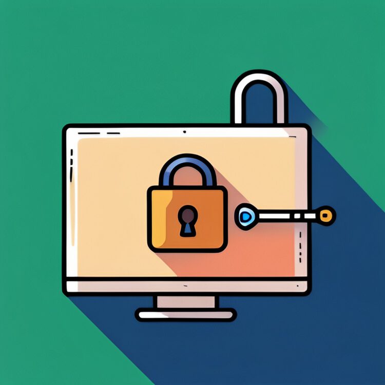 An arty illustration of a monitor displaying a padlock.