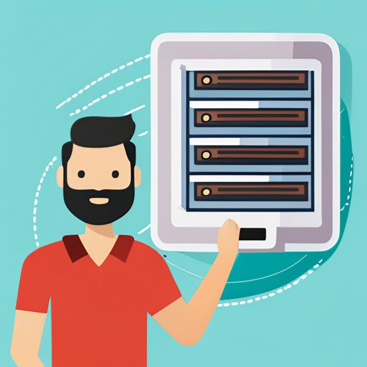 An arty illustration of a man pointing at website servers.