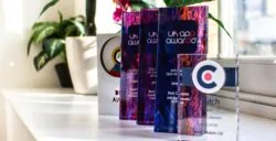 An image of 5 Red C awards on a window sill.