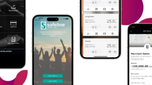 Multiple mobile phones displaying Red C's previous application builds.
