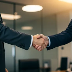 Two businessmen shaking hands.