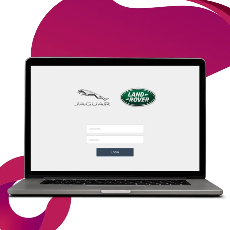 Jaguar land rover login page on a laptop.